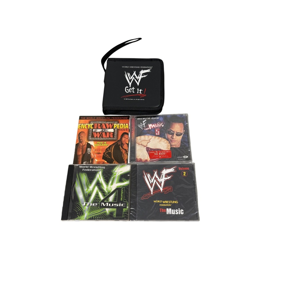 READ Vintage WWF CD Lot The Music Vol 2 4 5 Raw is War Encyclopedia & Case